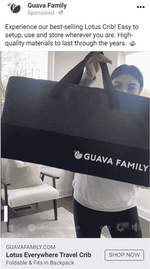 Gif showing a woman and a travel crib