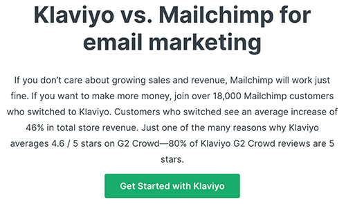 Screenshot that says "Klaviyo vs Mailchimp"
